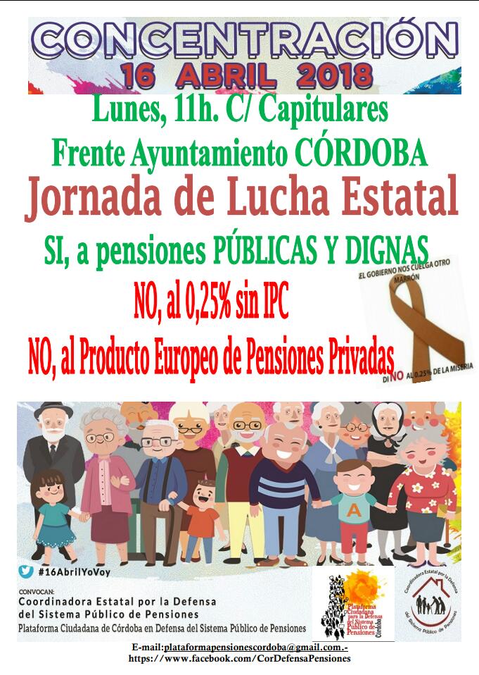 Jornada de lucha estatal. Sí, a pensiones públicas y dignas: 16 de abril
