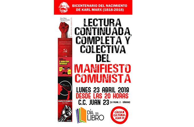 Día del libro: lectura continuada del «Manifiesto Comunista» en el Círculo Cultural Juan 23