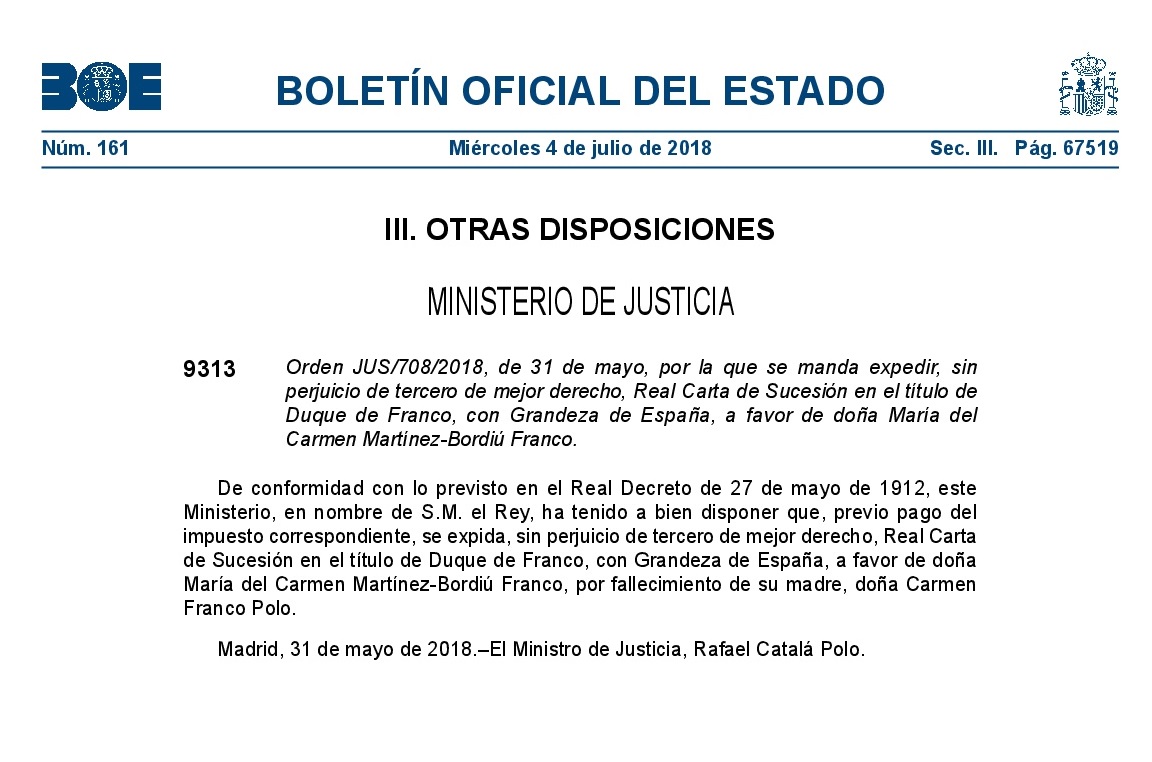 ARMH: «La renovación del ducado de Franco maltrata a las víctimas de la dictadura»