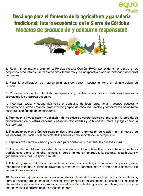 EQUO propone medidas para el desarrollo económico y la creación de empleo en las zonas de dehesa