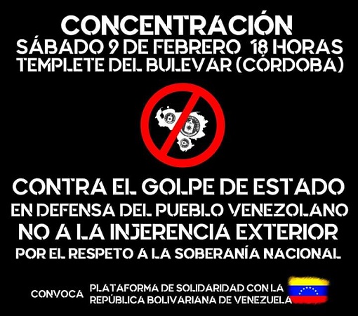 Plataforma Solidaridad con la República Bolivariana de Venezuela: «no en nuestro nombre, Pedro Sánchez ni golpe de estado, ni invasión ni guerra»