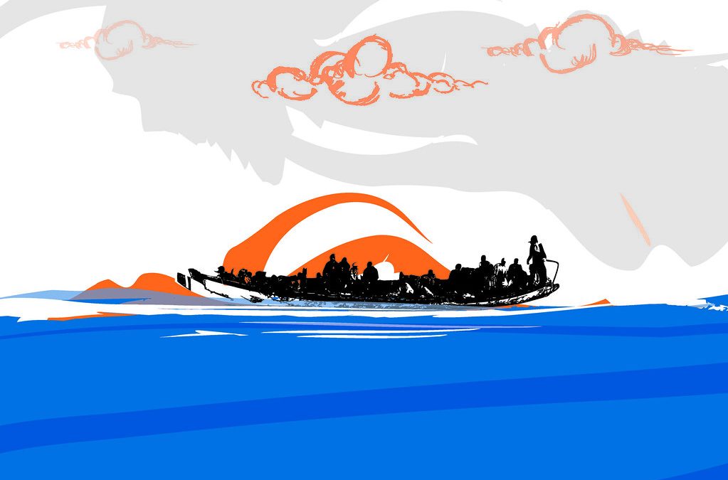 Personas refugiadas hacinadas a la deriva