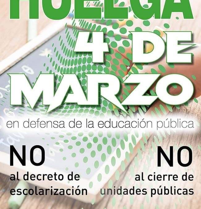 La Plataforma Andaluza por la Escuela Pública convoca huelga educativa el próximo 4 de marzo contra el nuevo Decreto de Escolarización