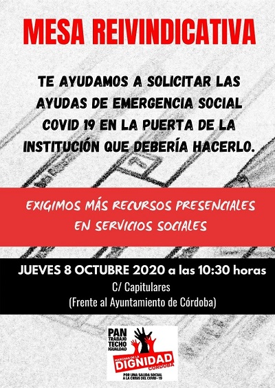 Mesa reivindicativa de las Marchas de la Dignidad frente al Ayuntamiento