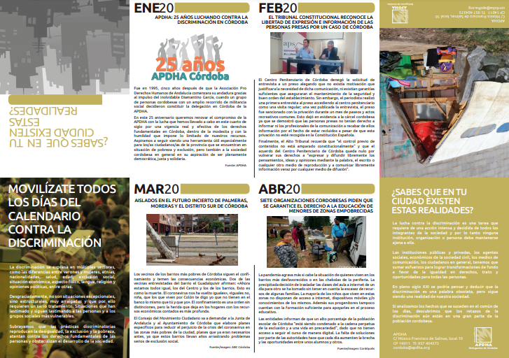 APDHA Córdoba ha presenta un calendario contra la discriminación con motivo del Día Internacional contra la Discriminación