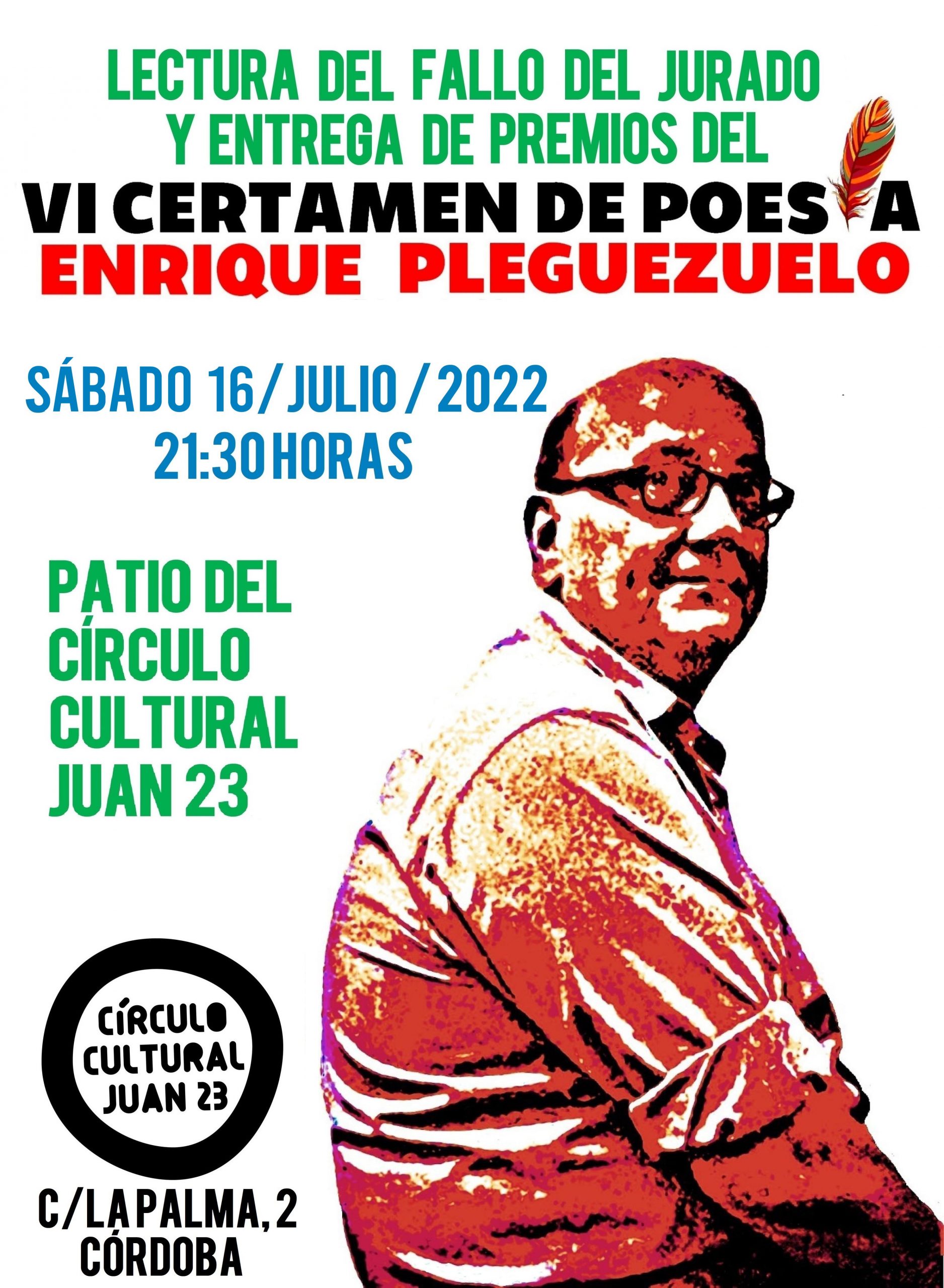 CARTEL ACTO DE ENTREGA DE PREMIOS VI CERTAMEN DE POESÍA ‘ENRIQUE PLEGUEZUELO’