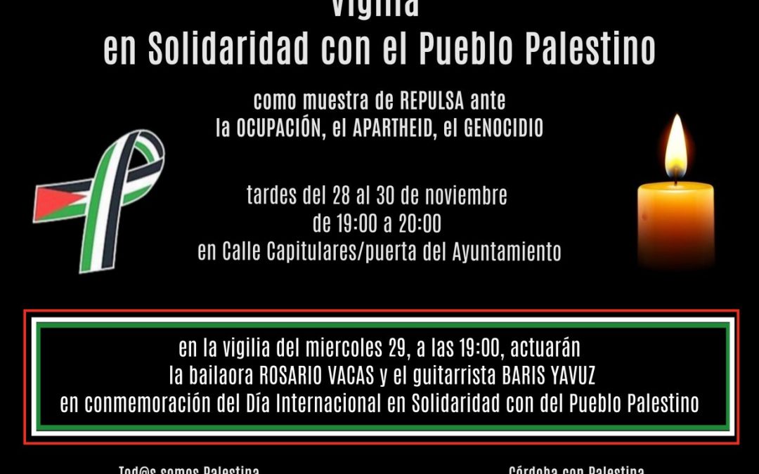 La Plataforma «Córdoba con Palestina» se moviliza para conmemorar el Día Internacional de Solidaridad con el pueblo Palestino.